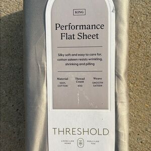 Threshold King performance flat sheet grey new cotton sateen